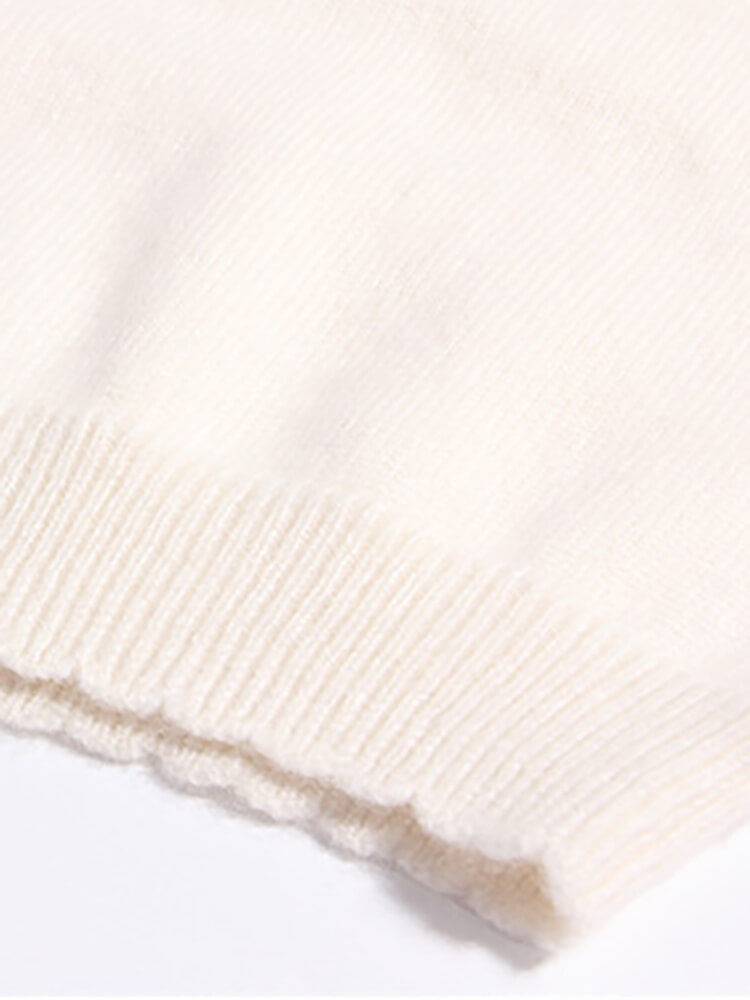 Girls Floral Heart Embroidered Ivory Cashmere Sweater